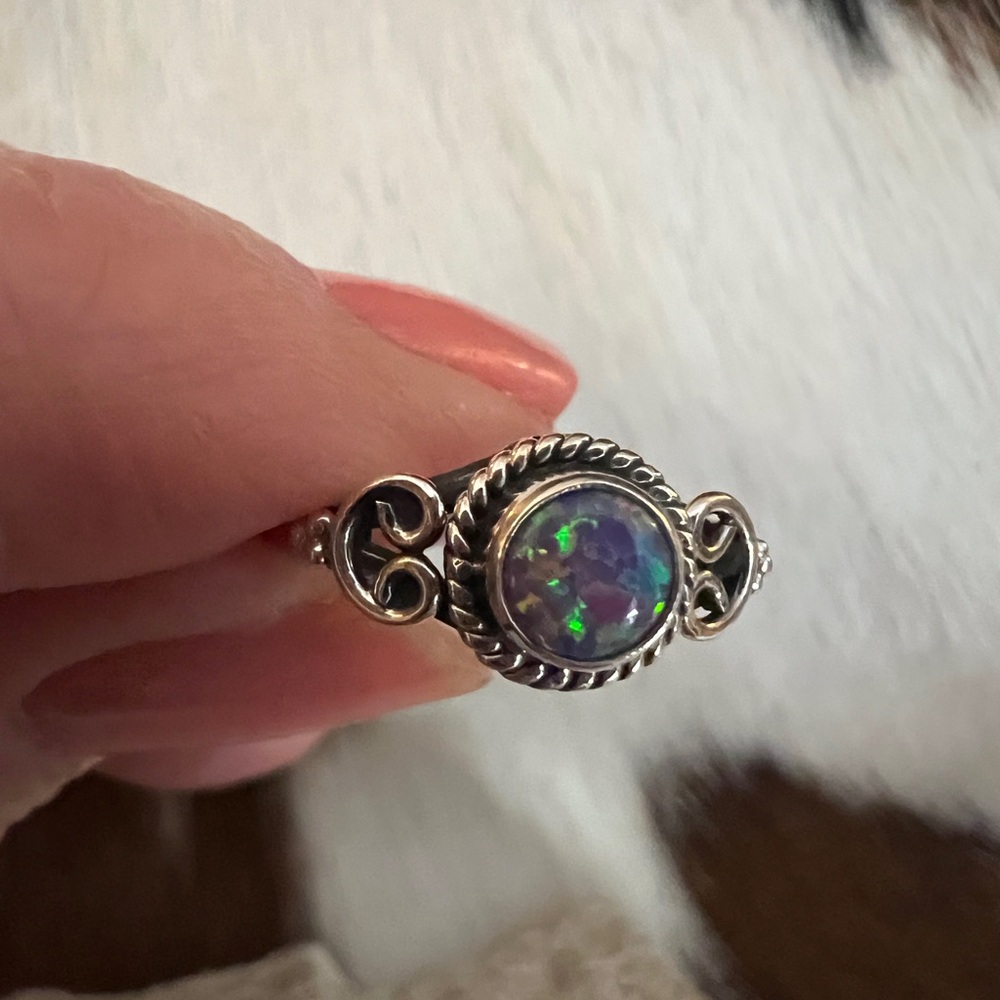 ❤️ Gorgeous Opal Navajo Style Western Artisan Sterling Silver Ring Size 6.75 - Picture 5 of 13